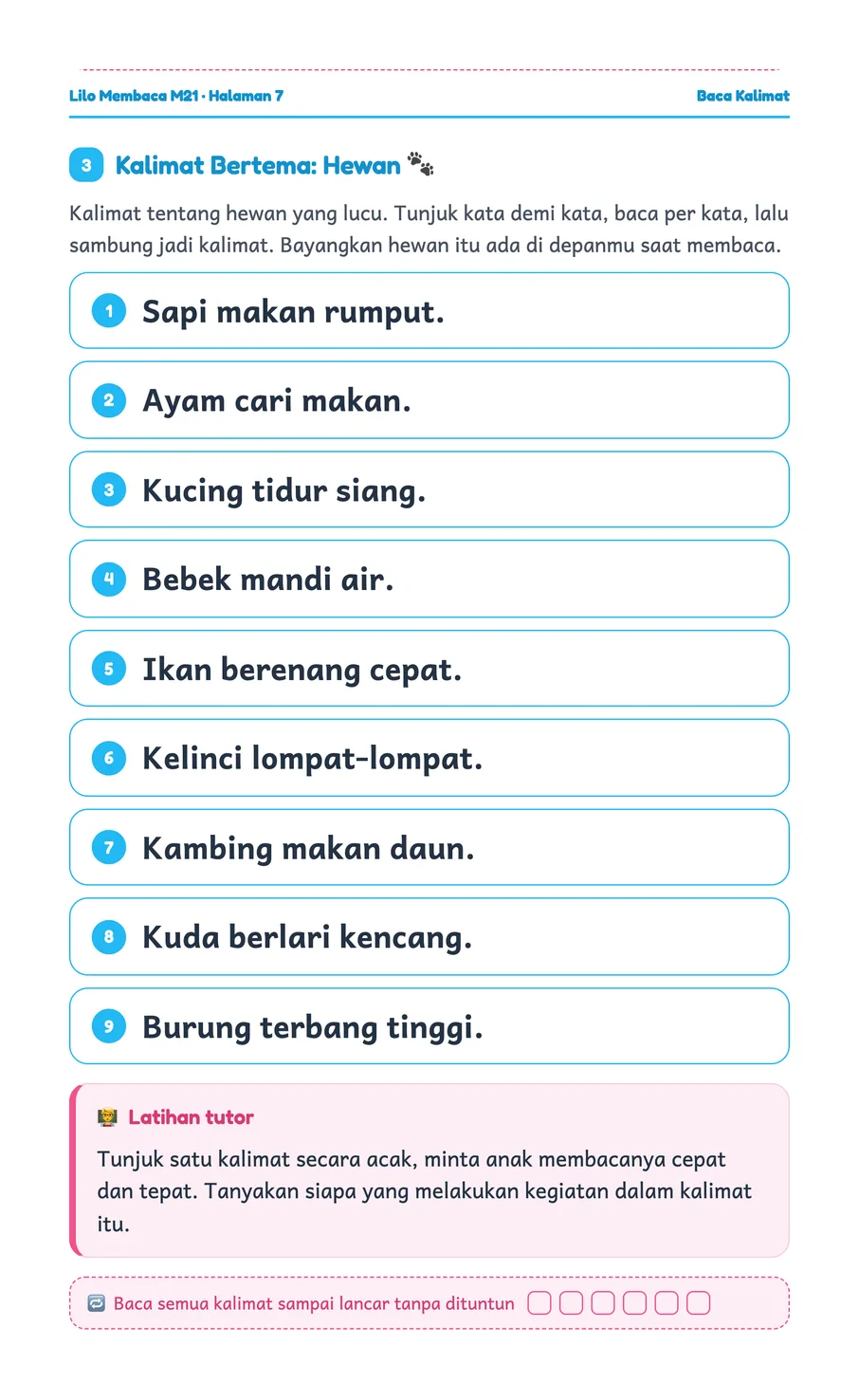 Lilo worksheet: Filling in the missing word in animal sentences