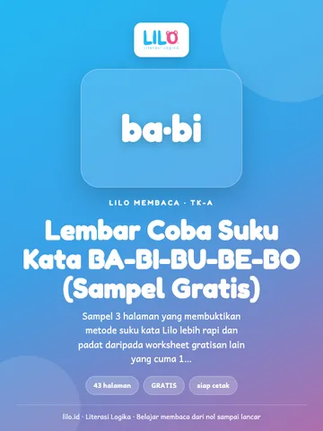 Lembar Coba Suku Kata BA-BI-BU-BE-BO (Sampel Gratis)