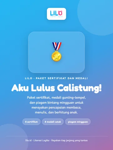 Paket Sertifikat Aku Lulus Calistung! + Medali Cetak