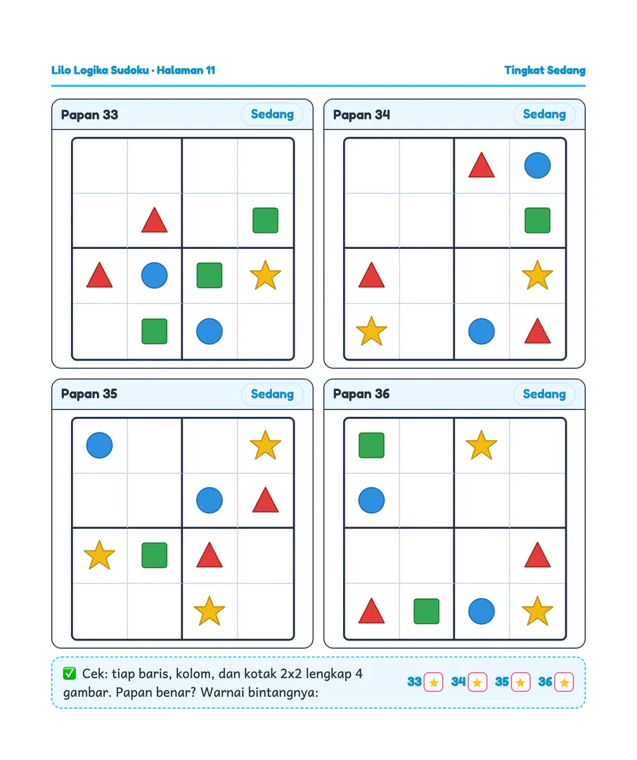 Lembar kerja Lilo: Sudoku gambar yang melatih ketelitian