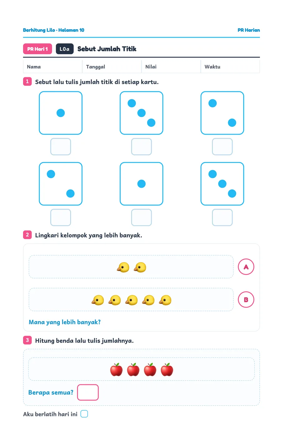 Lilo worksheet: Comparing more and fewer