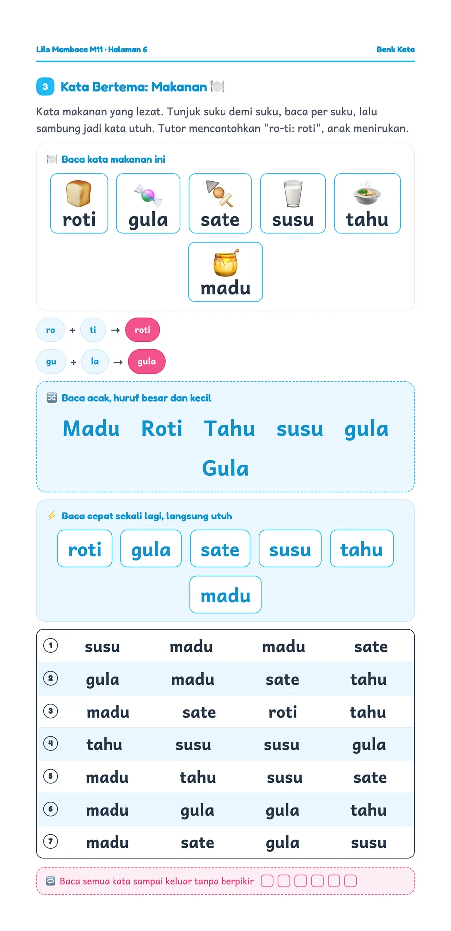 Lilo worksheet: Filling in the missing syllable in food words