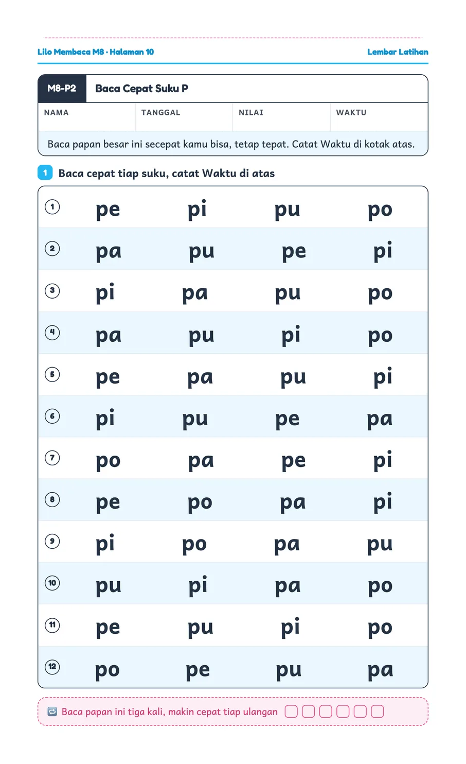 Lilo worksheet: Filling in the missing letter in P syllables