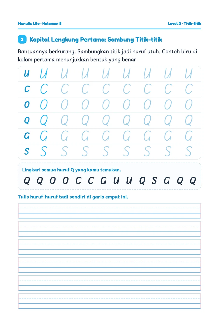 Lilo worksheet: Joining the dots on the first set of curved capitals