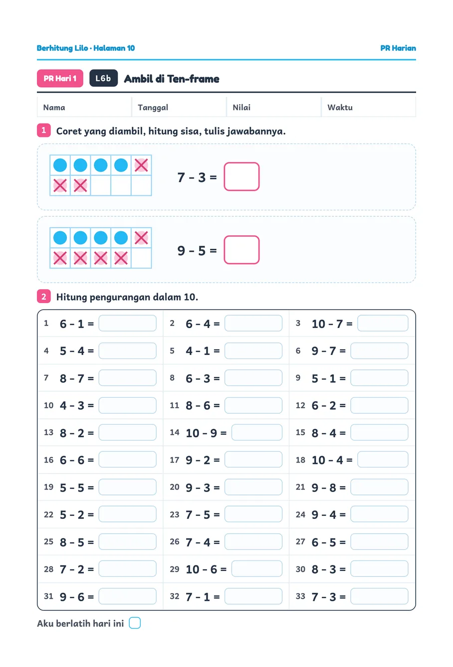Lilo subtraction worksheet