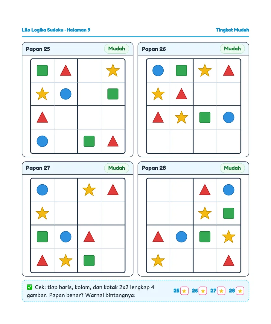 Lilo worksheet: Picture sudoku that trains careful attention