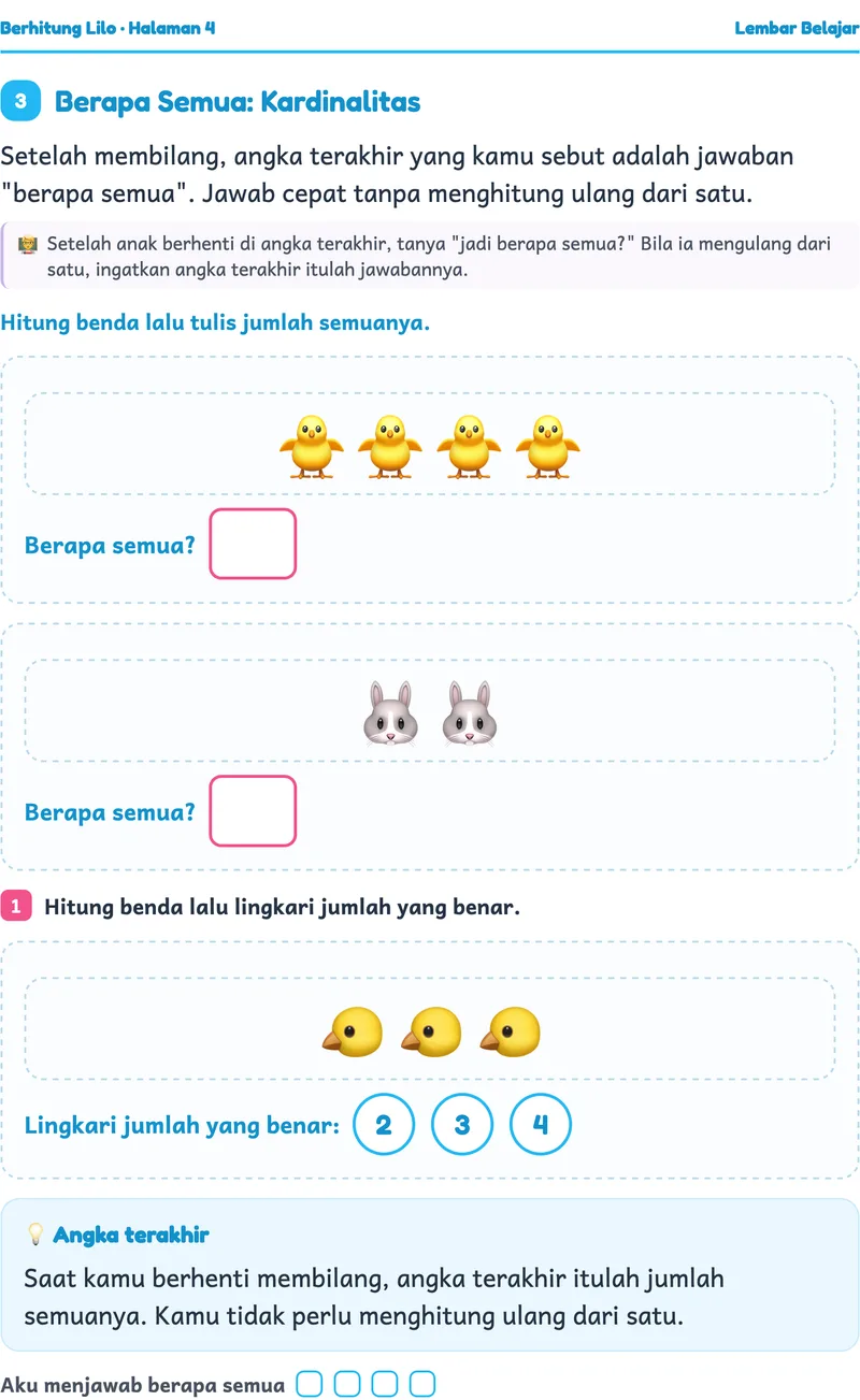 Cuplikan worksheet asli Membilang 1 sampai 5